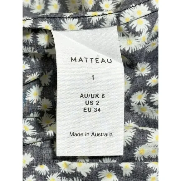 Matteau Shirred Peasant Puff Sleeve Mini Dress Midnight Daisy Cotton Size 2 US - Picture 9 of 10